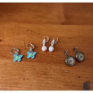 Mixed Leverback & Clip Style Earrings Lot Vintage Floral Turquoise Rhinestone